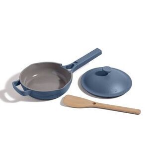 Open Box - Our Place -  3PC Aluminum Ceramic Glass Mini Pan Cook Blue